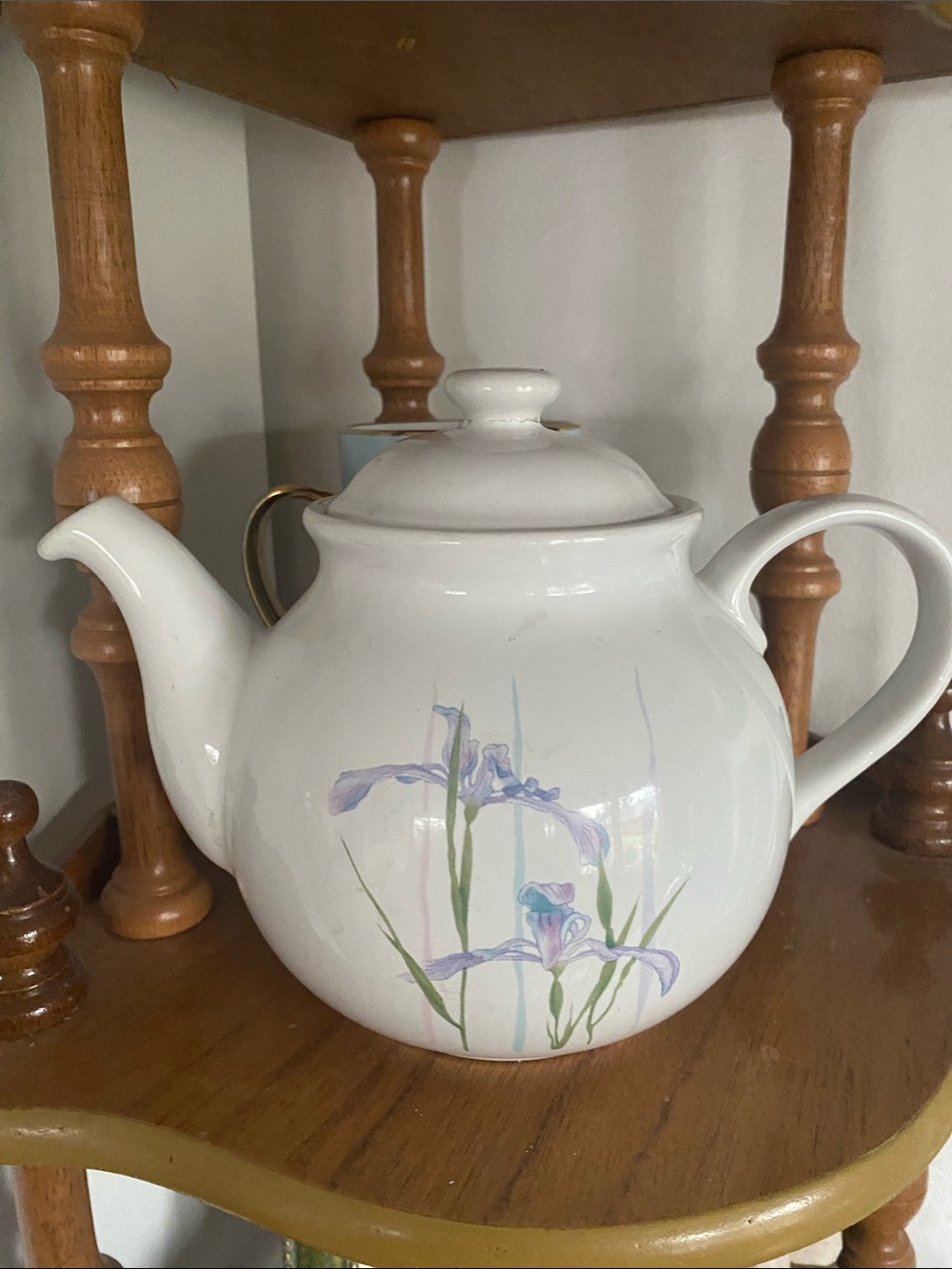 Corelle White Stoneware Teapot with Shadow Iris  Floral Accents